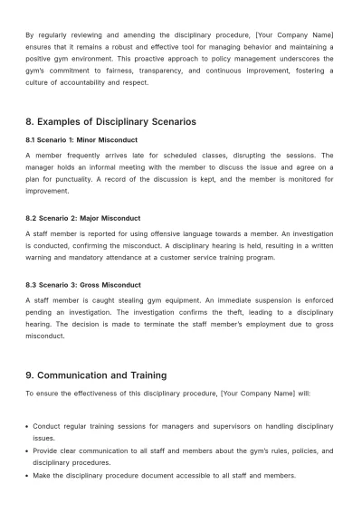 Free Gym Disciplinary Procedure Template to Edit Online