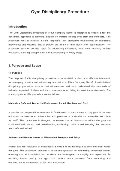 Free Gym Disciplinary Procedure Template to Edit Online
