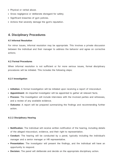 Free Gym Disciplinary Procedure Template to Edit Online