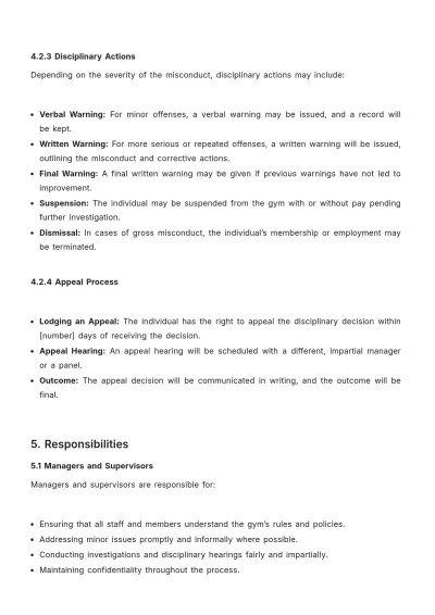 Free Gym Disciplinary Procedure Template to Edit Online