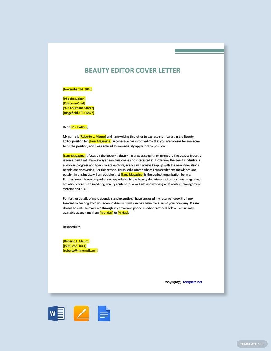 Beauty Editor Cover Letter