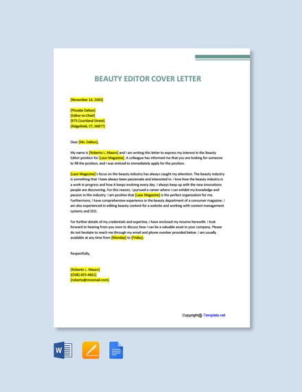 cover letter to editor template