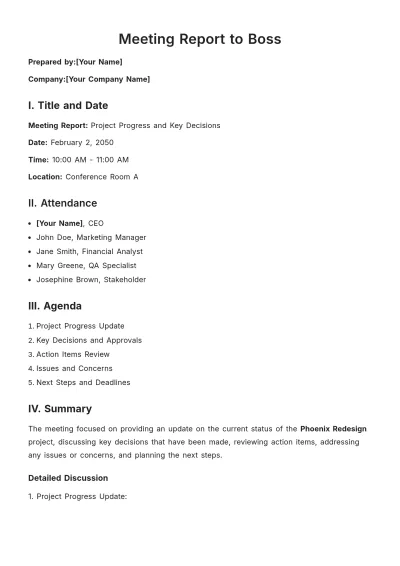 Free Meeting Report to Boss Template to Edit Online