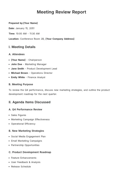 Free Meeting Review Report Template to Edit Online