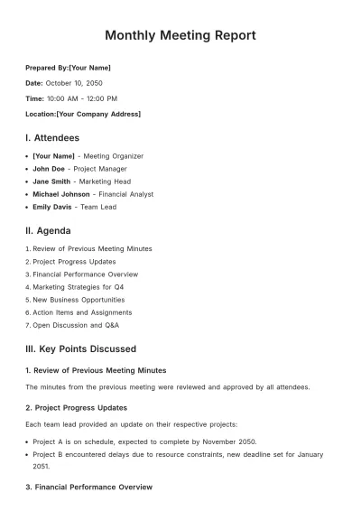 Free Monthly Meeting Report Template to Edit Online