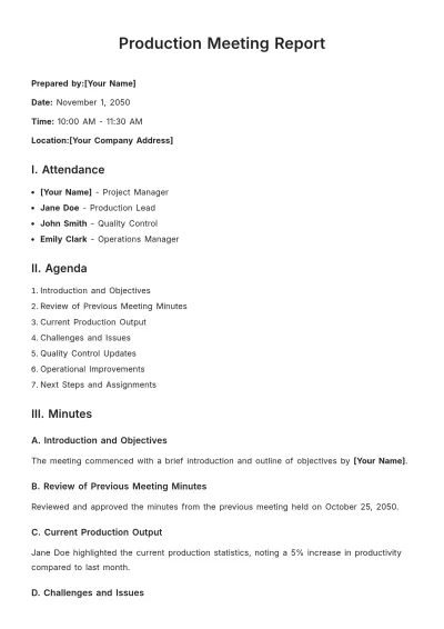 Free Production Meeting Report Template to Edit Online