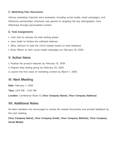 Free One Page Meeting Report Template to Edit Online