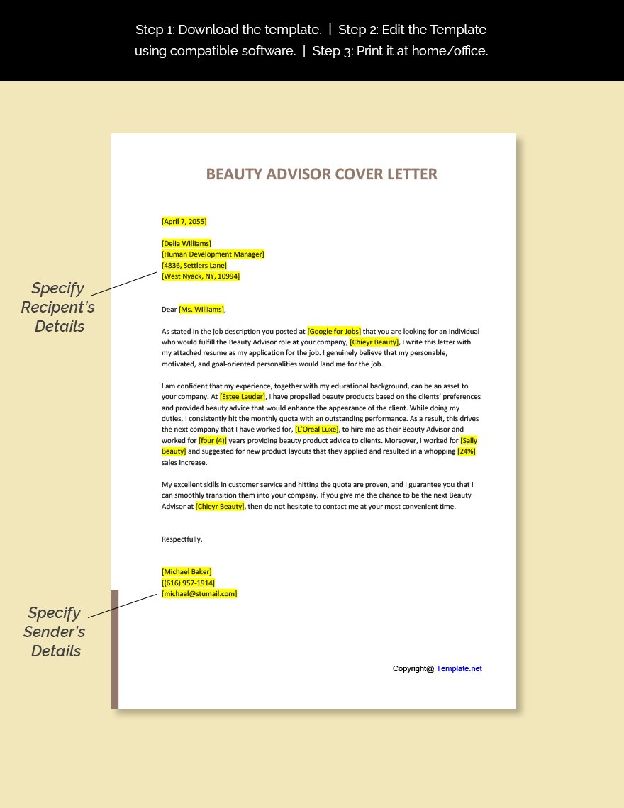 sephora beauty advisor cover letter