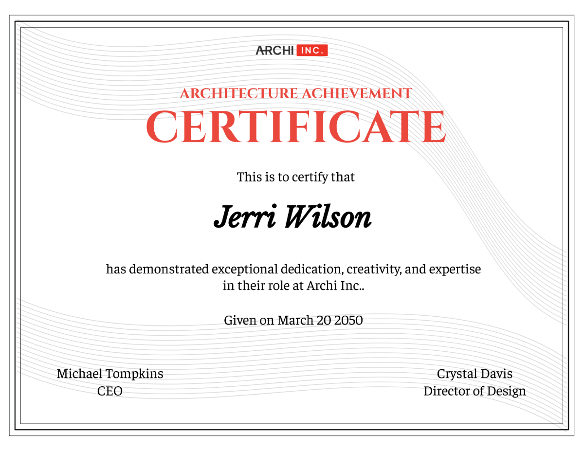 Architecture Achievement Certificate