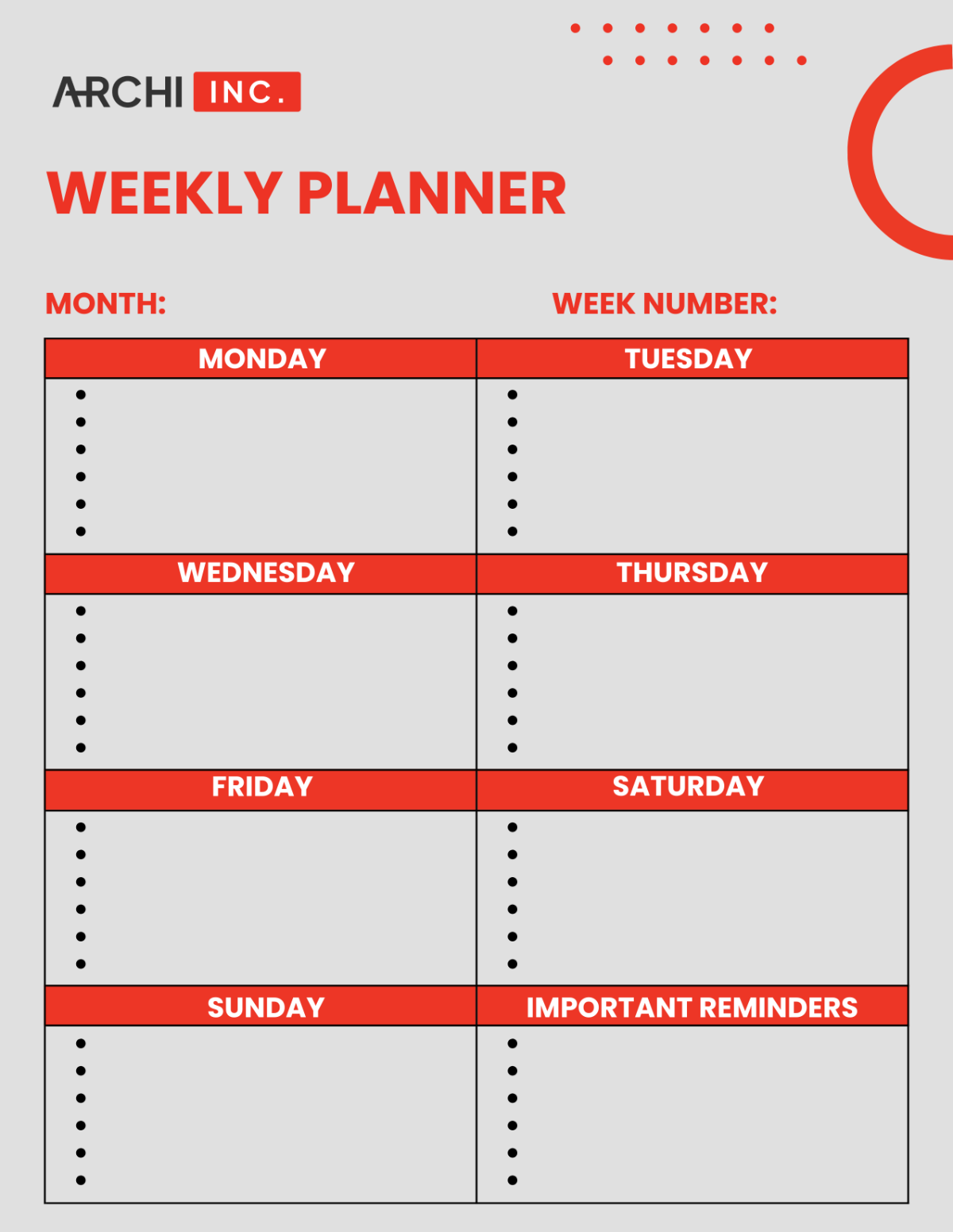 Architecture Weekly Planner