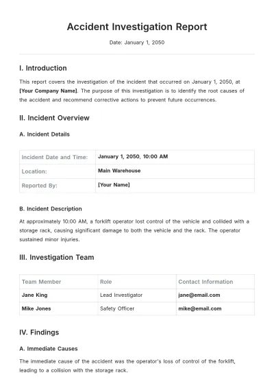 Free Accident Investigation Report Template to Edit Online