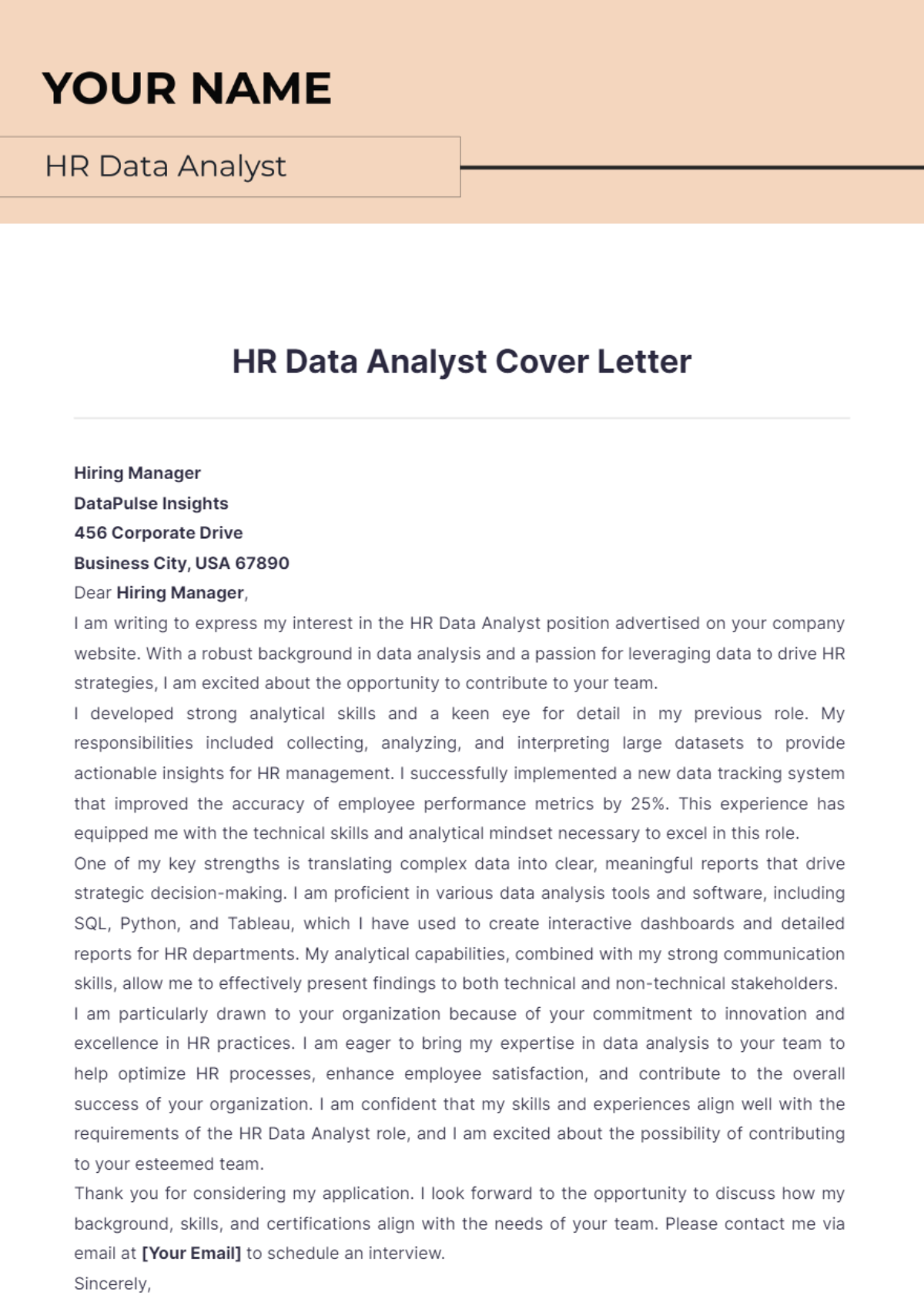 HR Data Analyst Cover Letter - Edit Online & Download