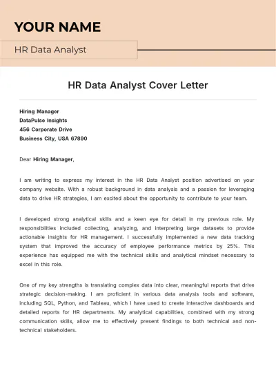 Free HR Data Analyst Cover Letter to Edit Online