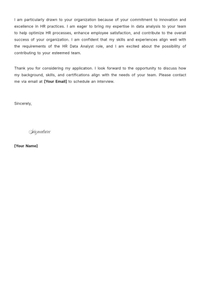 Free HR Data Analyst Cover Letter to Edit Online