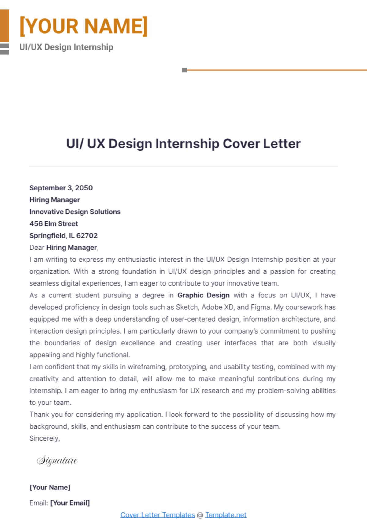 UI/UX Design Internship Cover Letter - Edit Online & Download