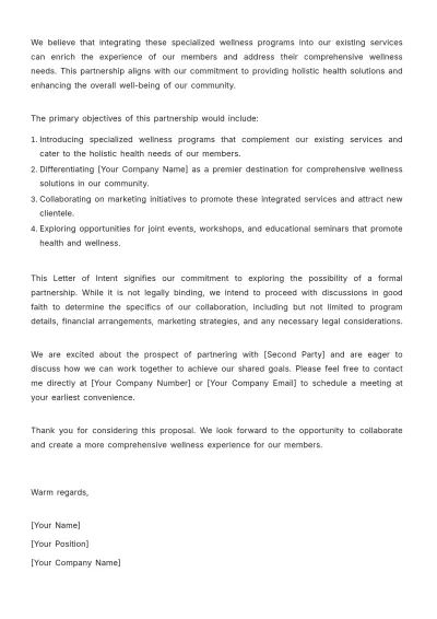 Free Gym Letter of Intent Template to Edit Online