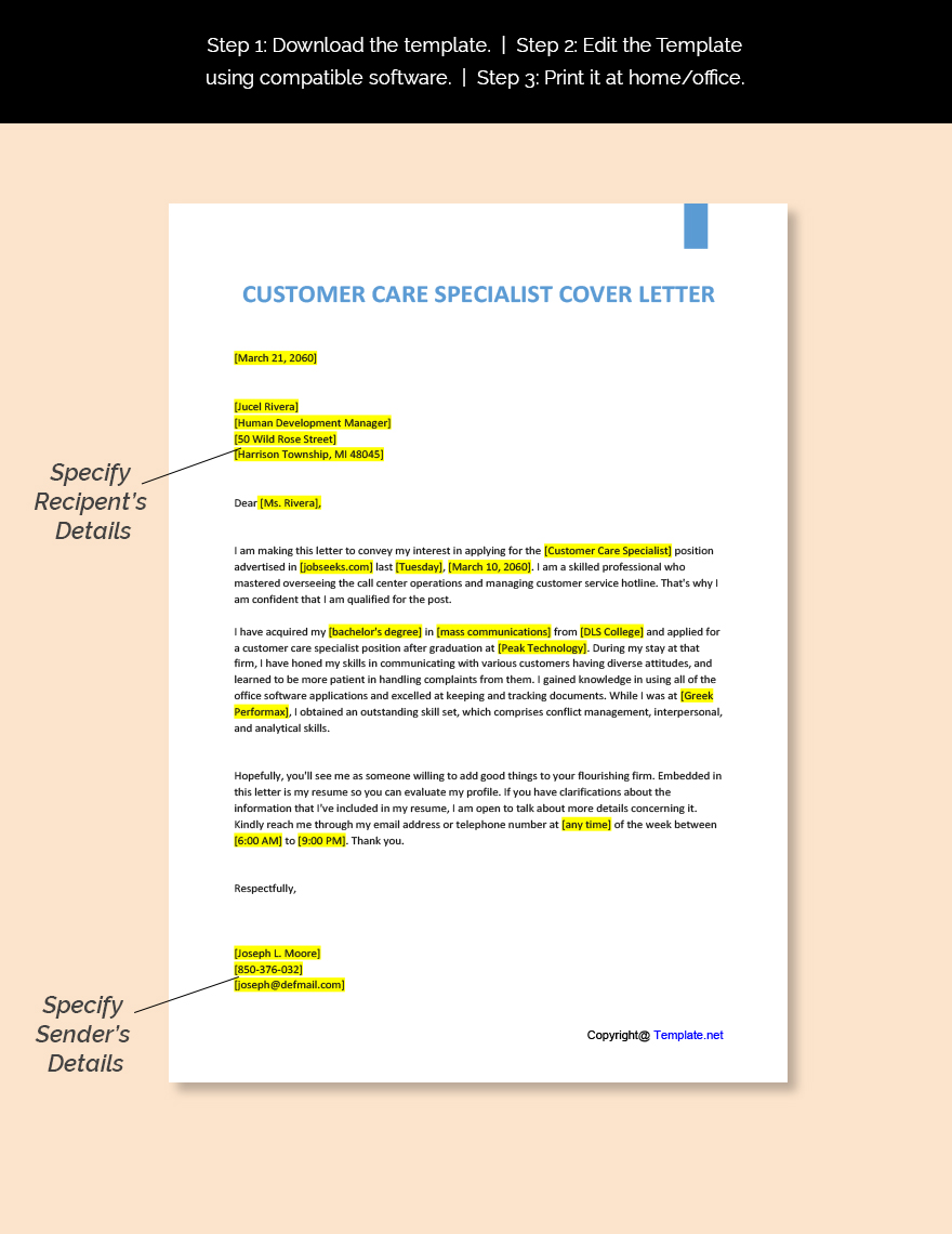 customer care cover letter