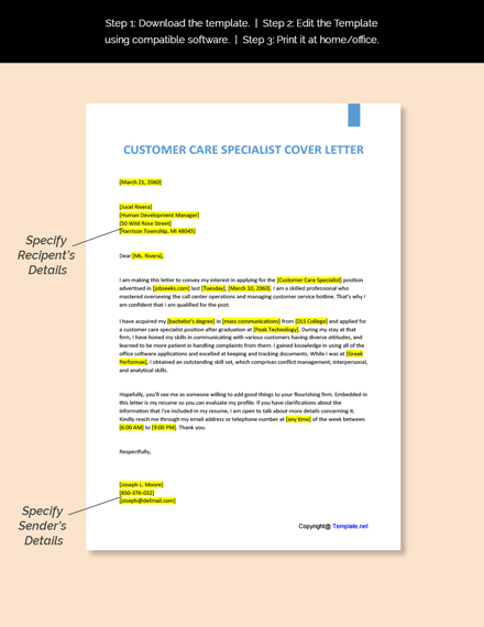sample customer care executive cover letter