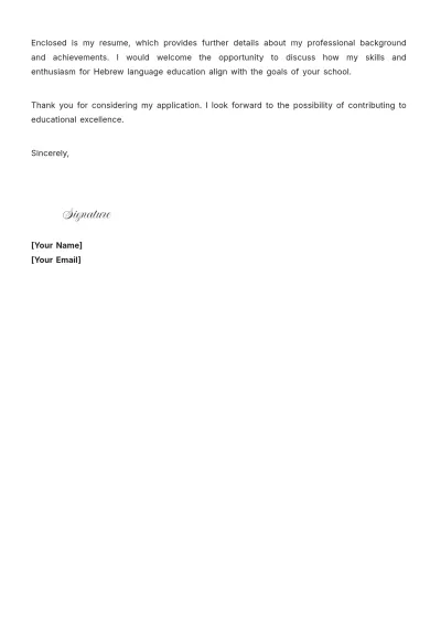 Free Hebrew Teacher Cover Letter to Edit Online