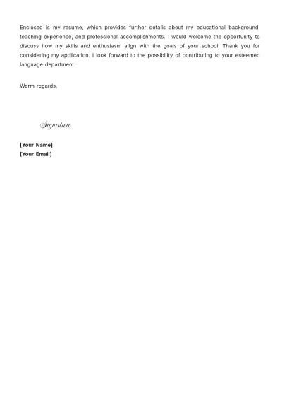 Free German Teacher Cover Letter to Edit Online