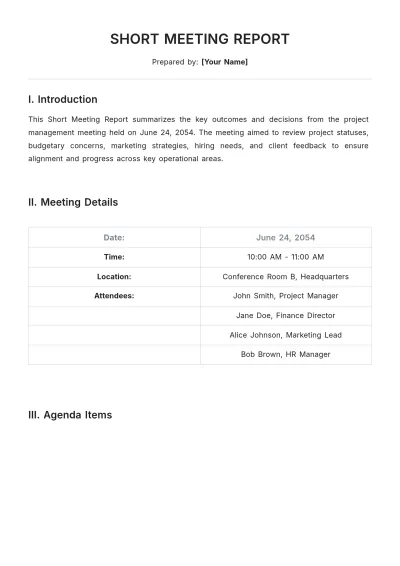 Free Short Meeting Report Template to Edit Online