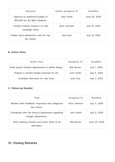 Free Short Meeting Report Template to Edit Online