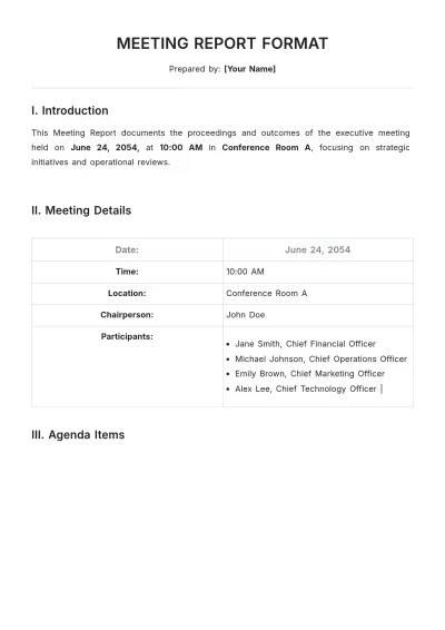 Free Meeting Report Format Template to Edit Online
