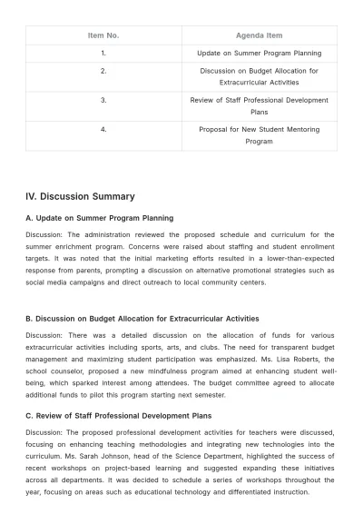 Free School Meeting Report Template to Edit Online