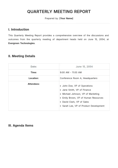 Free Quarterly Meeting Report Template to Edit Online