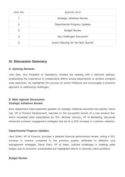 Free Quarterly Meeting Report Template to Edit Online