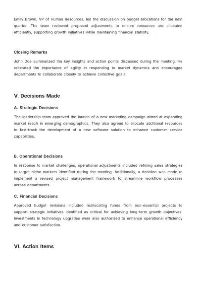 Free Quarterly Meeting Report Template to Edit Online