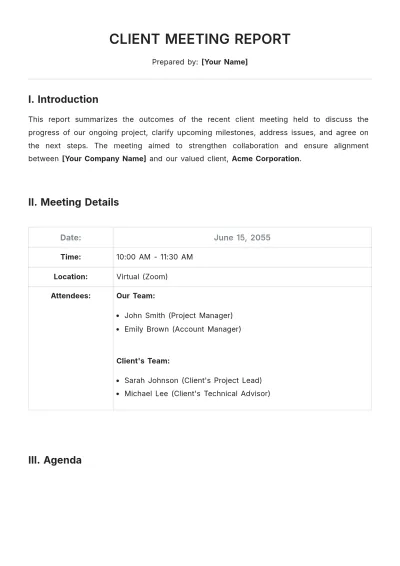 Free Client Meeting Report Template to Edit Online