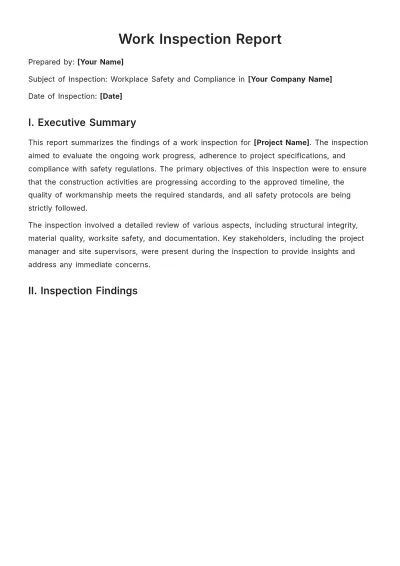 Free Work Inspection Report Template to Edit Online
