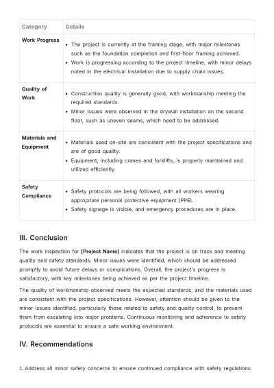Free Work Inspection Report Template to Edit Online