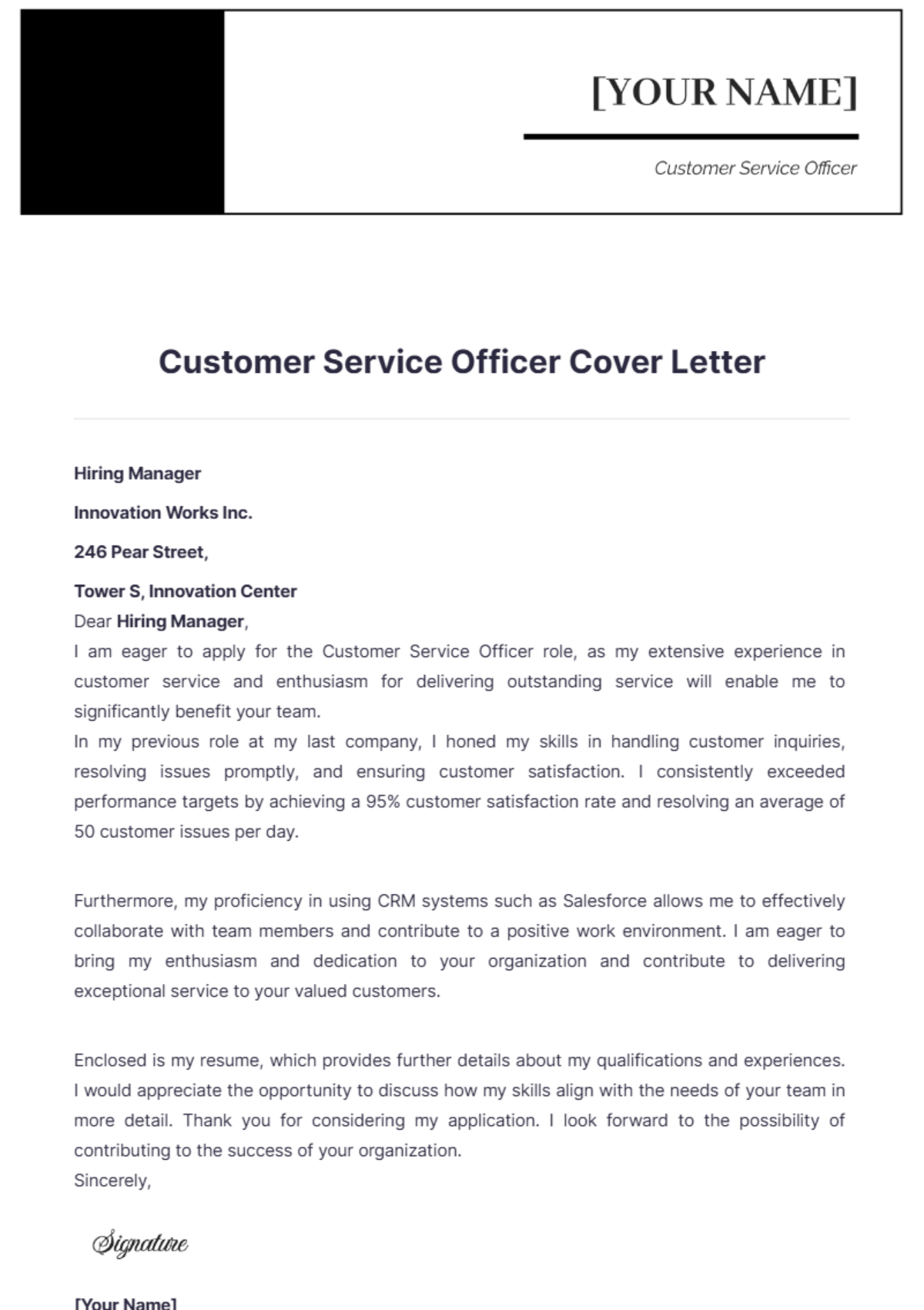 Customer Service Officer Cover Letter - Edit Online & Download