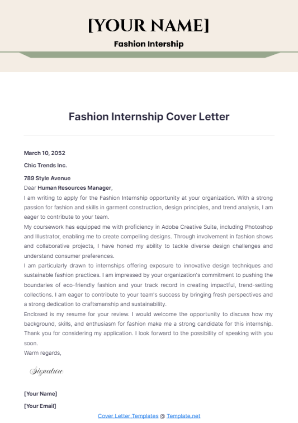 Fashion Internship Cover Letter - Edit Online & Download