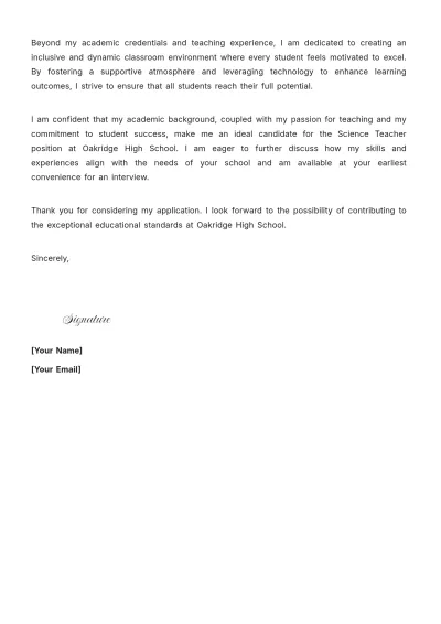 Free Beginner Teacher Cover Letter to Edit Online