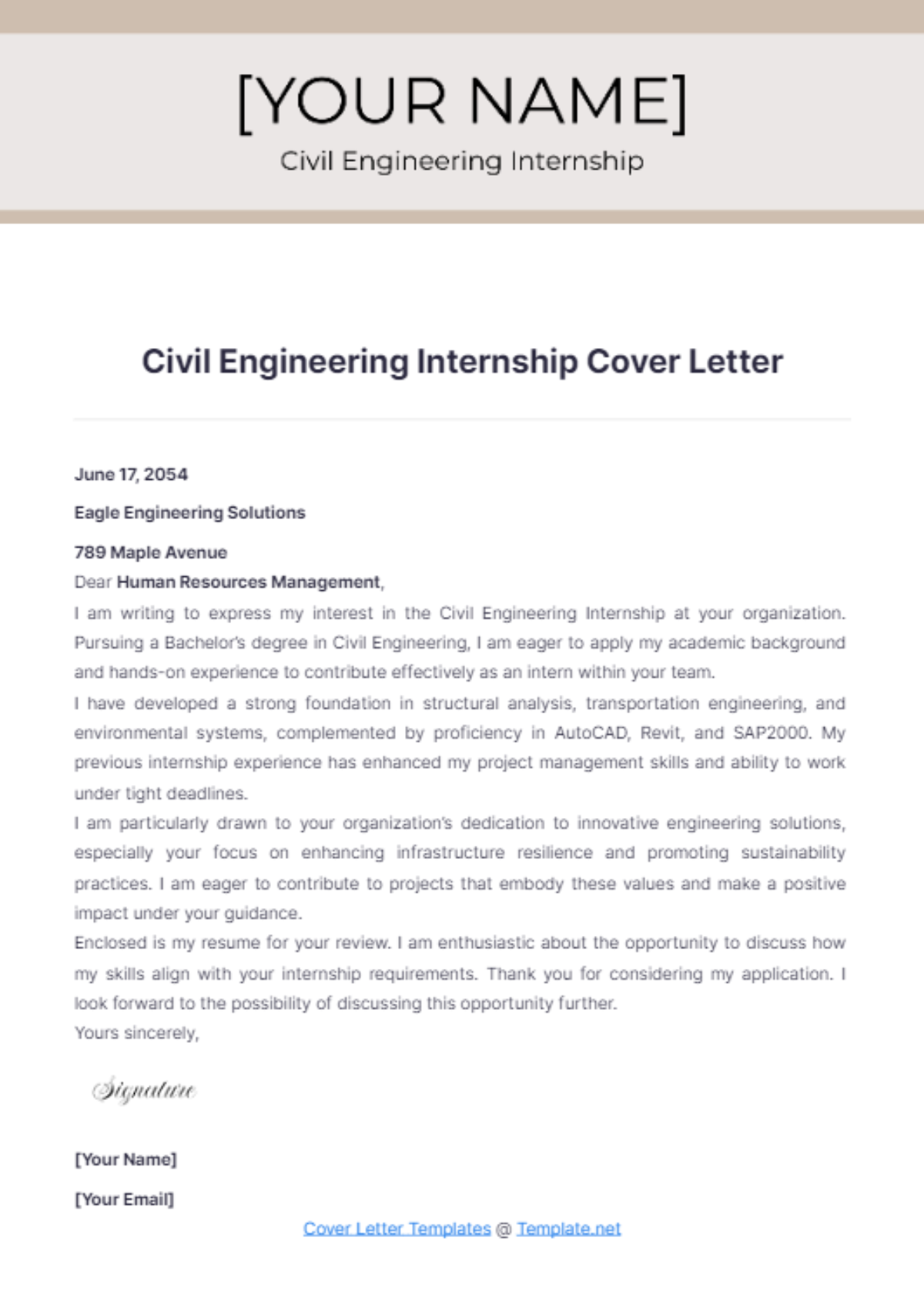 Free Civil Engineering Internship Cover Letter Template To Edit Online