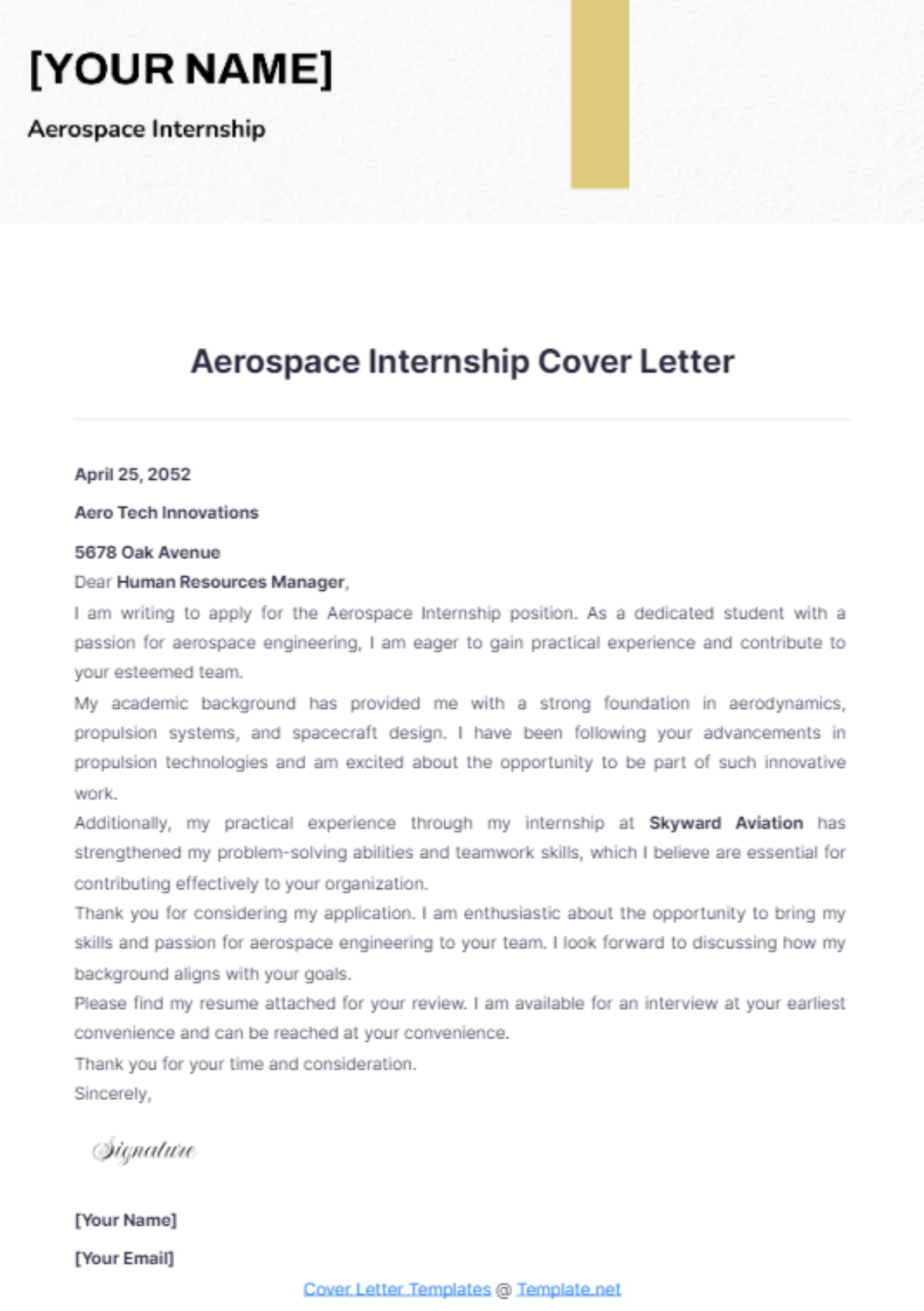 Aerospace Internship Cover Letter - Edit Online & Download