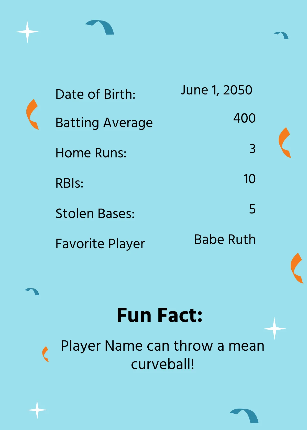 Free Kids Baseball Card Template to Edit Online