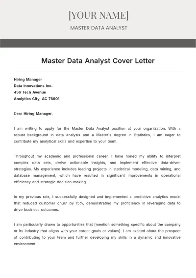 Free Master Data Analyst Cover Letter to Edit Online