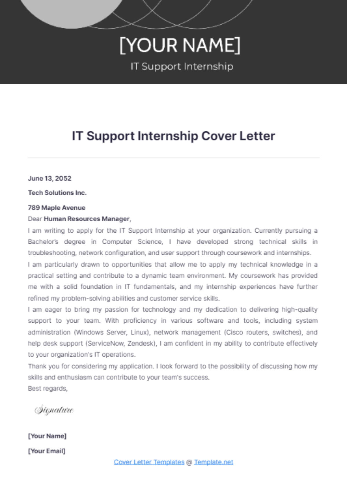 IT Support Internship Cover Letter - Edit Online & Download