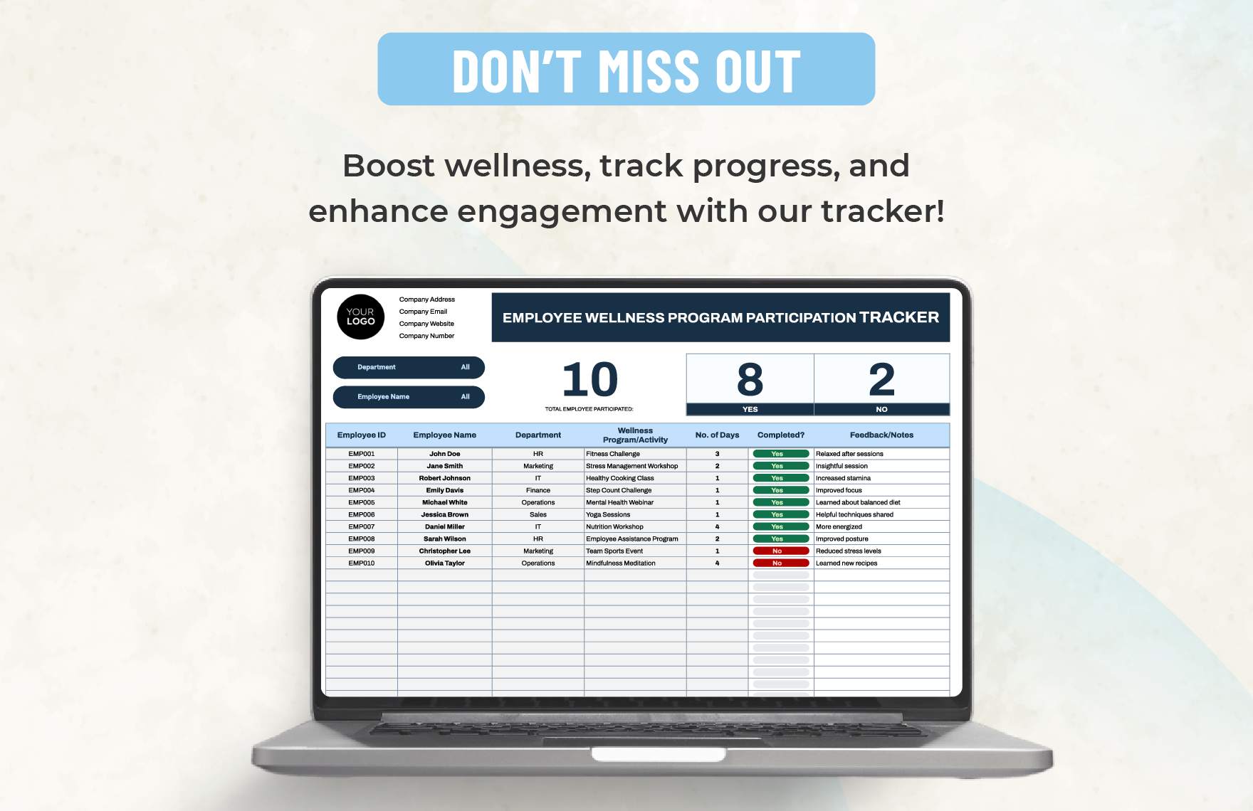 Employee Wellness Program Participation Tracker Template
