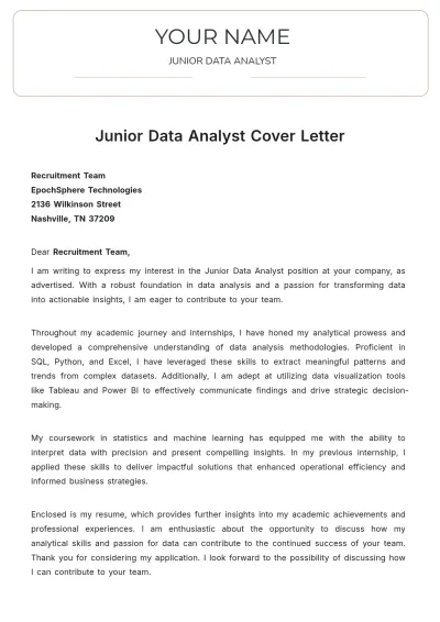 Free Junior Data Analyst Cover Letter to Edit Online