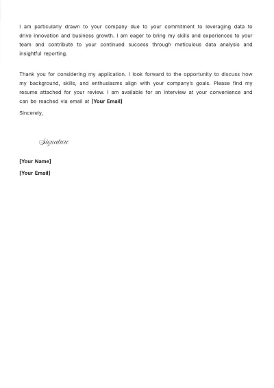 Free SQL Data Analyst Cover Letter to Edit Online
