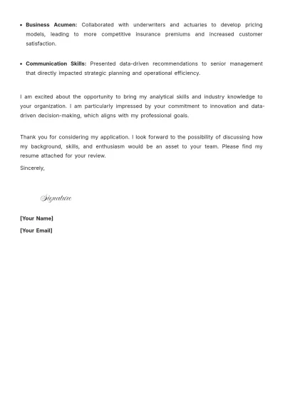Free Insurance Data Analyst Cover Letter to Edit Online