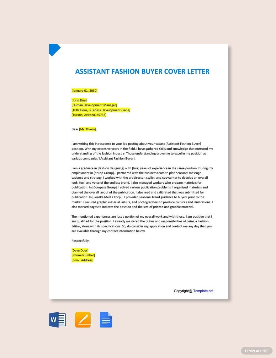 sample cover letter for fashion buyer position