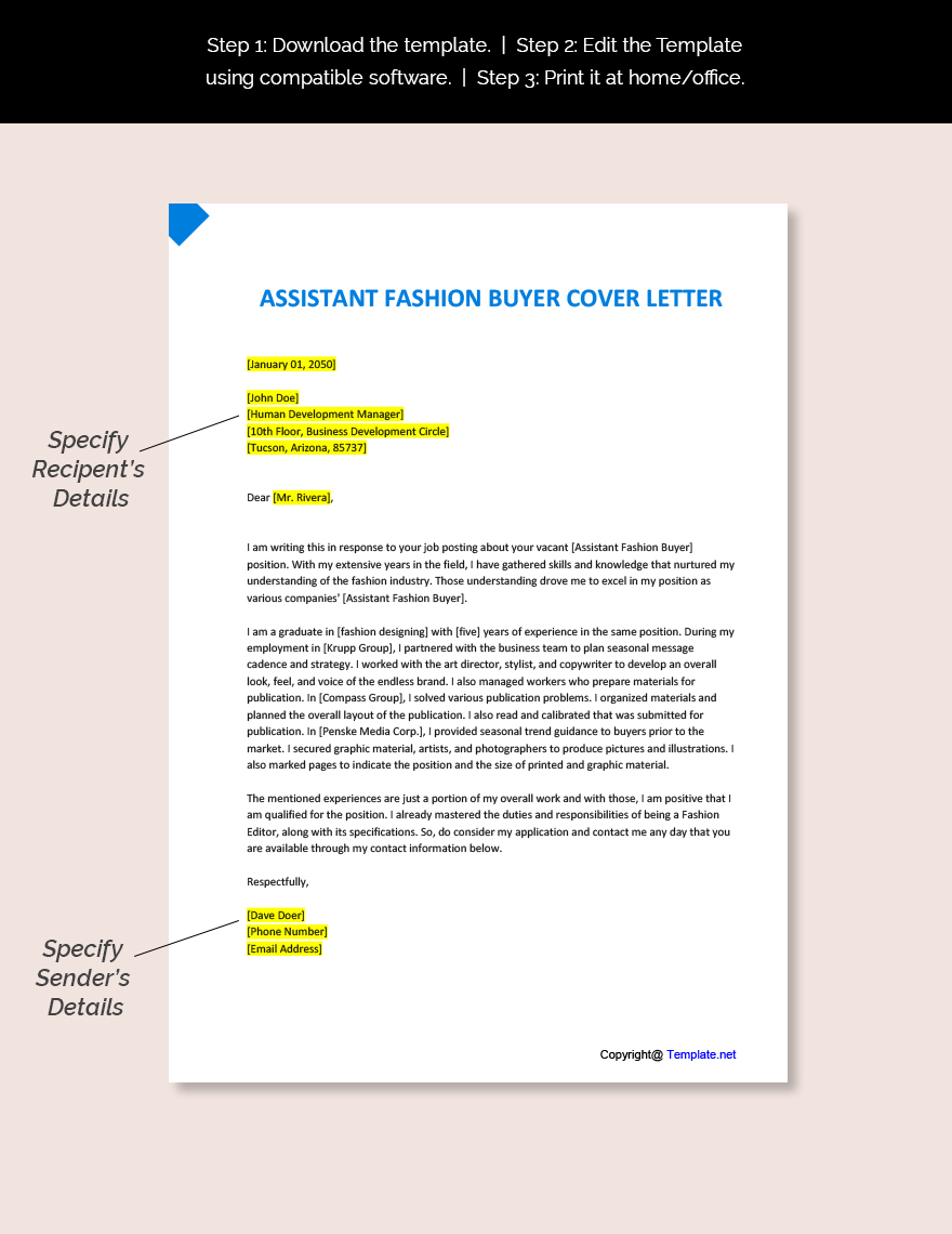 Assistant Fashion Buyer Cover Letter