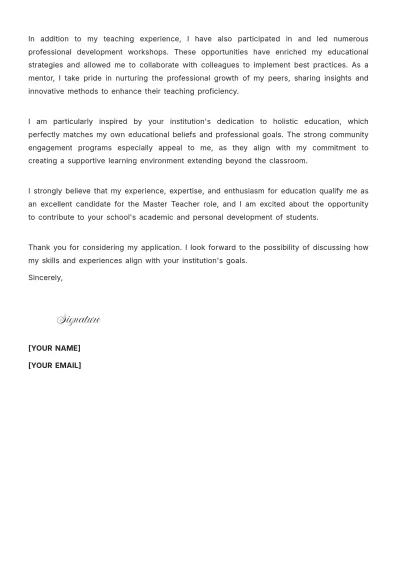 Free Master Teacher Cover Letter to Edit Online