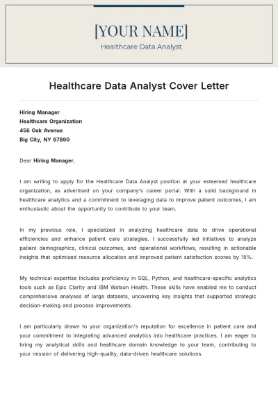Free Healthcare Data Analyst Cover Letter to Edit Online